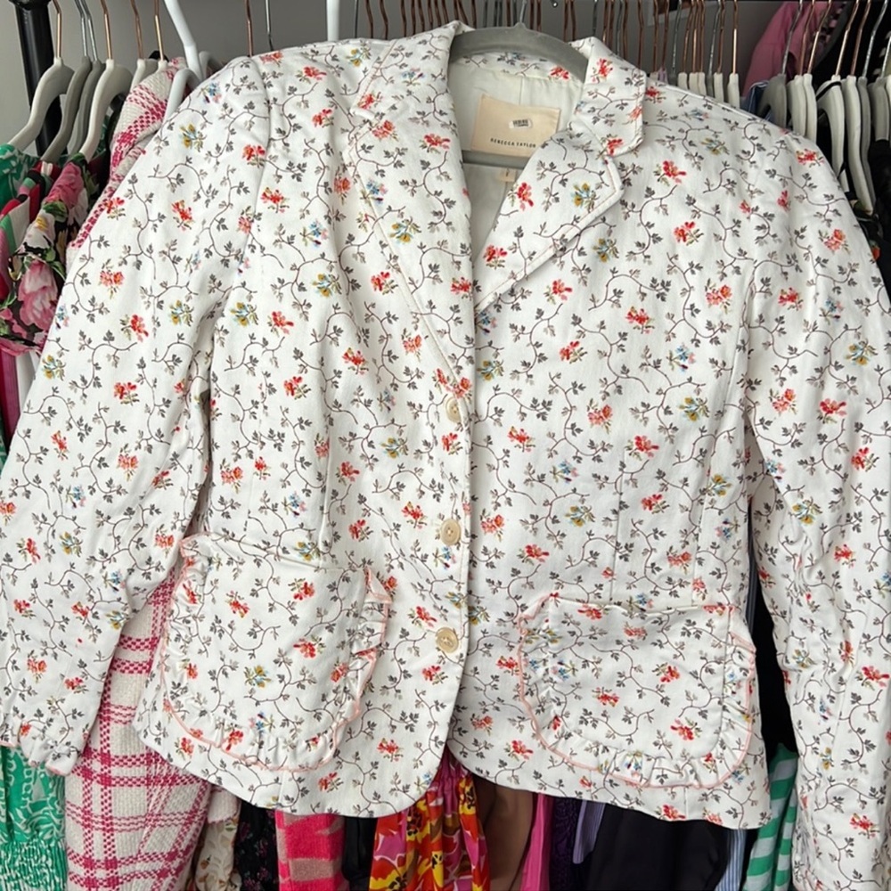 Size 12 | Rebecca Taylor | Vine Twill Blazer Floral Ruffle Pocket